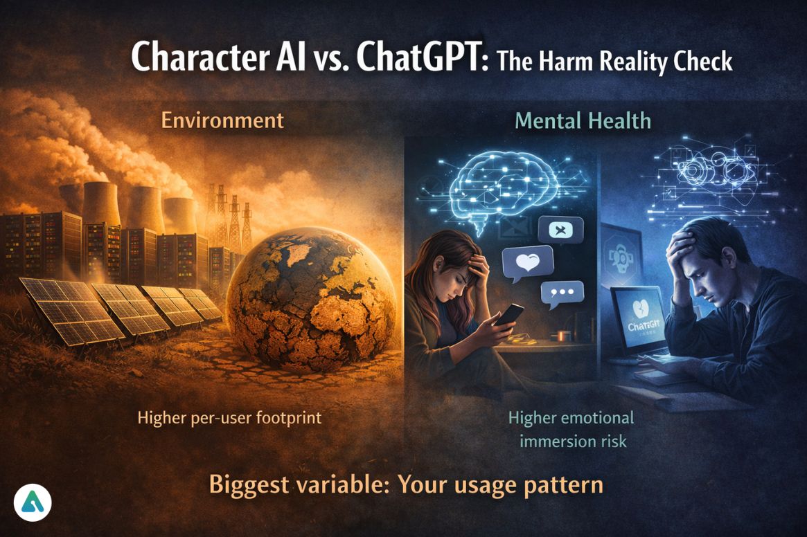 Character AI vs ChatGPT environmental and mental health impact
