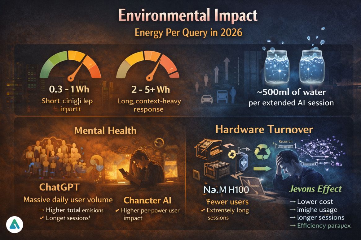 Environmental cost of AI sessions with efficiency paradox and hardware turnover