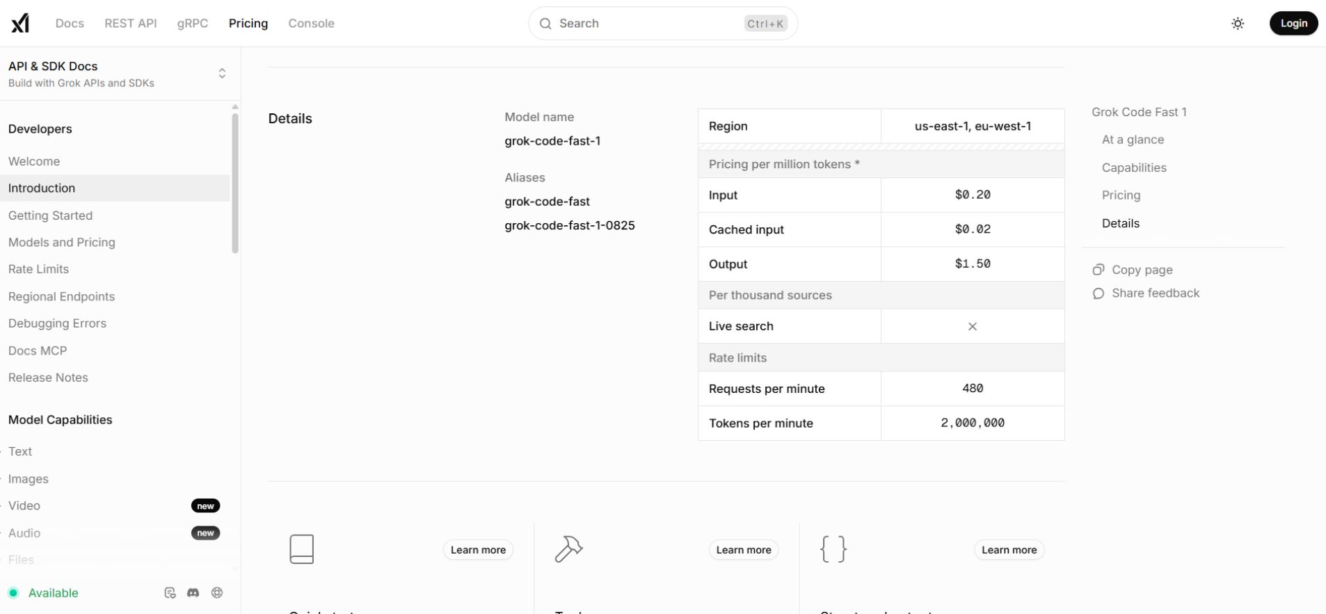Grok Code Fast 1 pricing