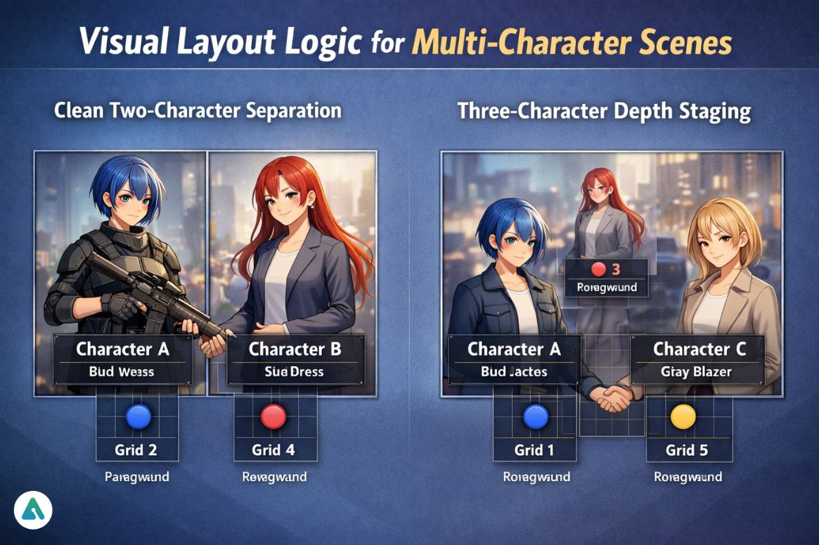 Visual Layout Logic for Multi-Character Scenes