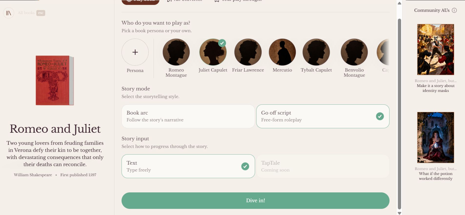 romeo and juliet book on c ai