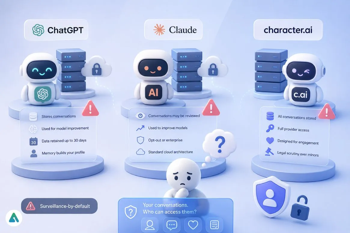 ChatGPT, Claude, and Character.AI chat privacy
