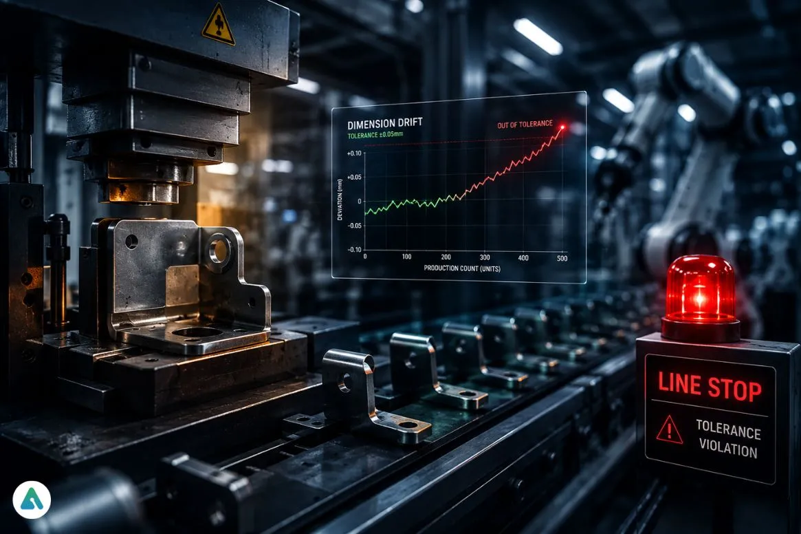 Industrial production with tolerance warning