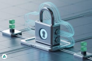 The image depicts a futuristic, cloud-hosted secure virtual environment symbolizing the Cuick Trac Managed Enclave (CTME).