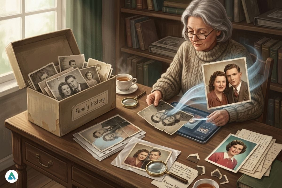 Old family photograph restored with AI-powered photo editing