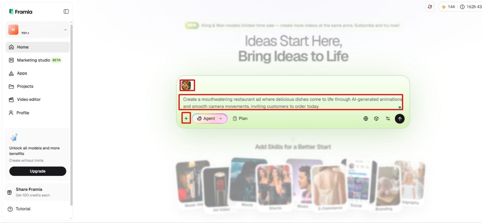 text prompt into the dialogue box to explain the concept of your advertisement.