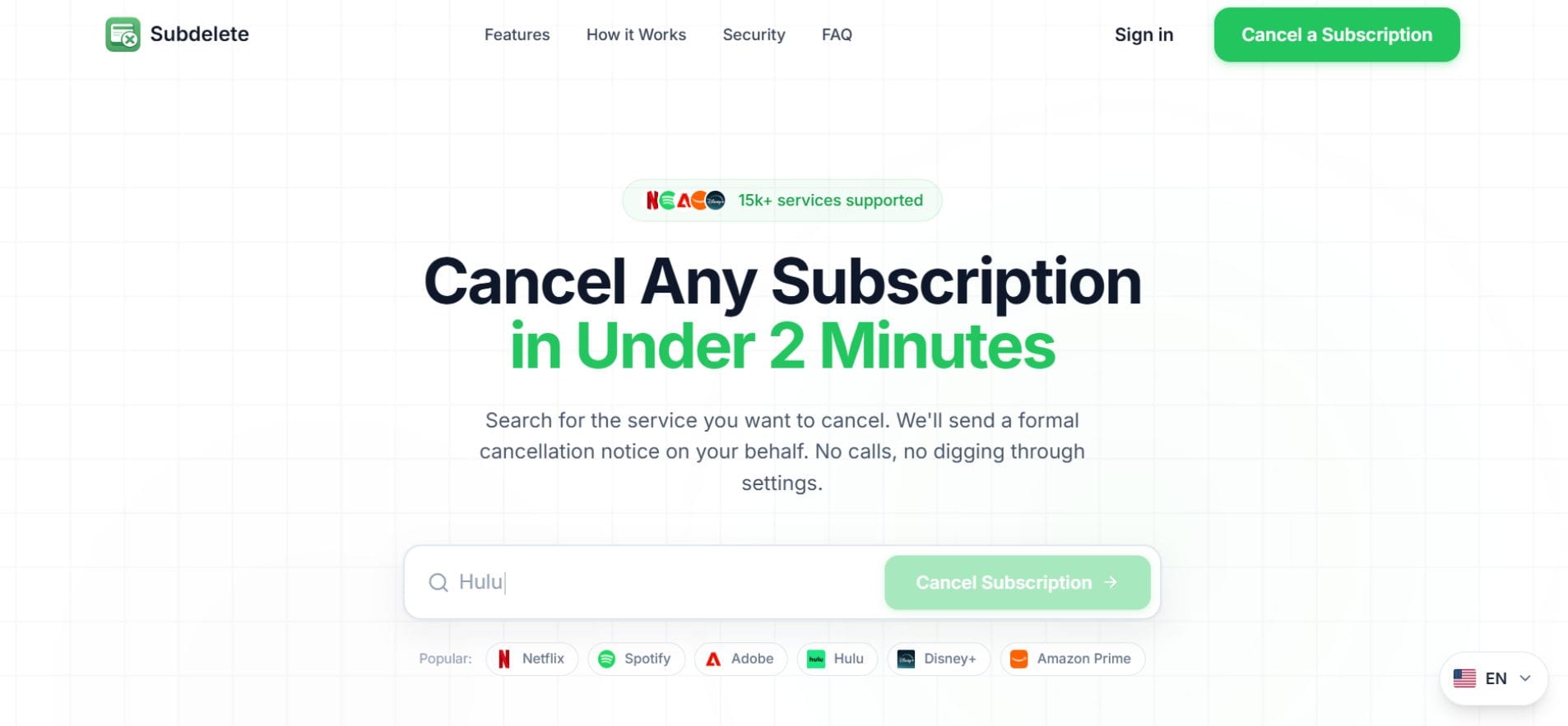cancel any subscription with subdelete