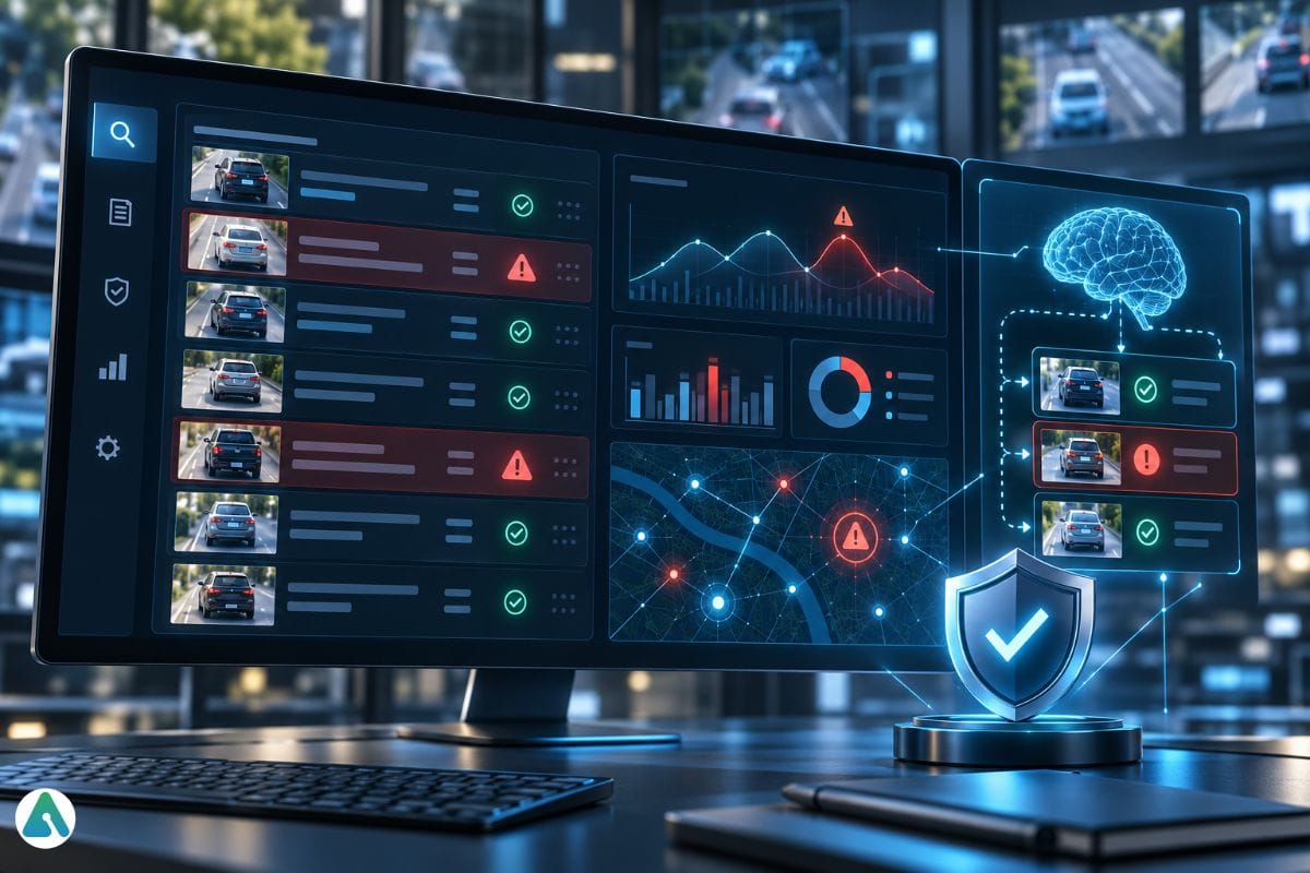 AI surveillance audit dashboard flagging unusual vehicle searches and monitoring system activity
