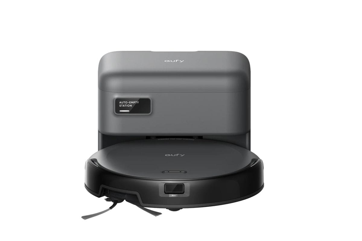 eufy Auto-Empty C10 robotic vacuum paired with its self-emptying charging dock