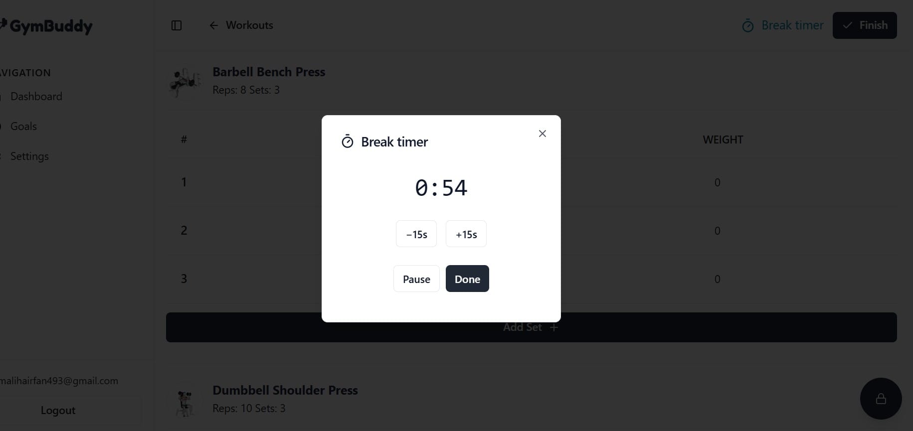 gymbuddy ai timer break