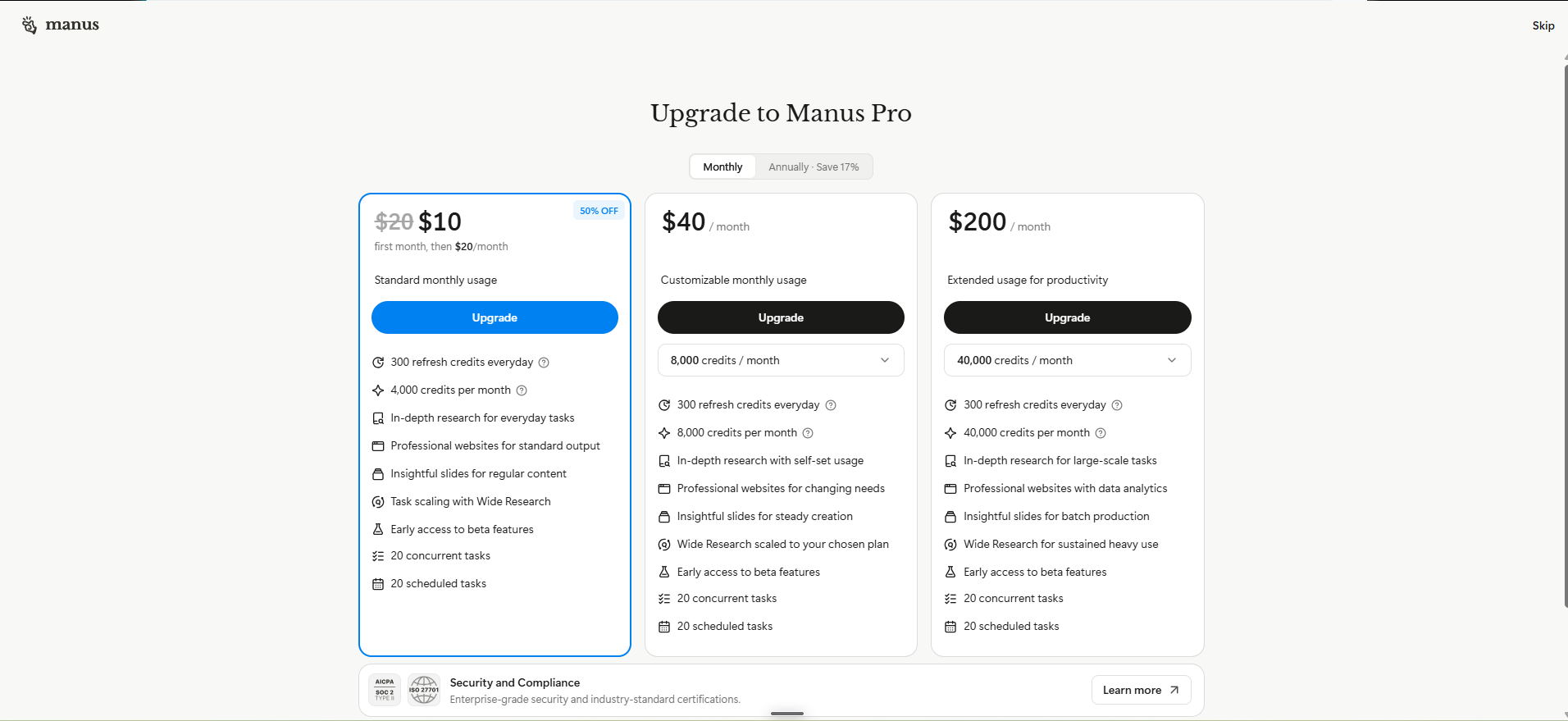 Manus AI Pricing 