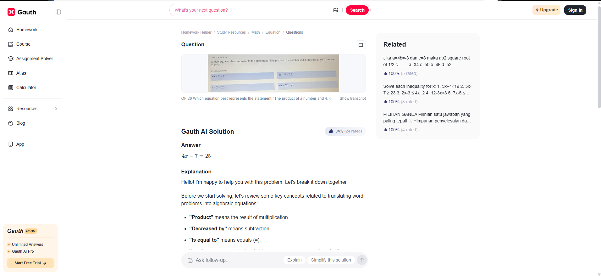 GauthAI worksheet slove