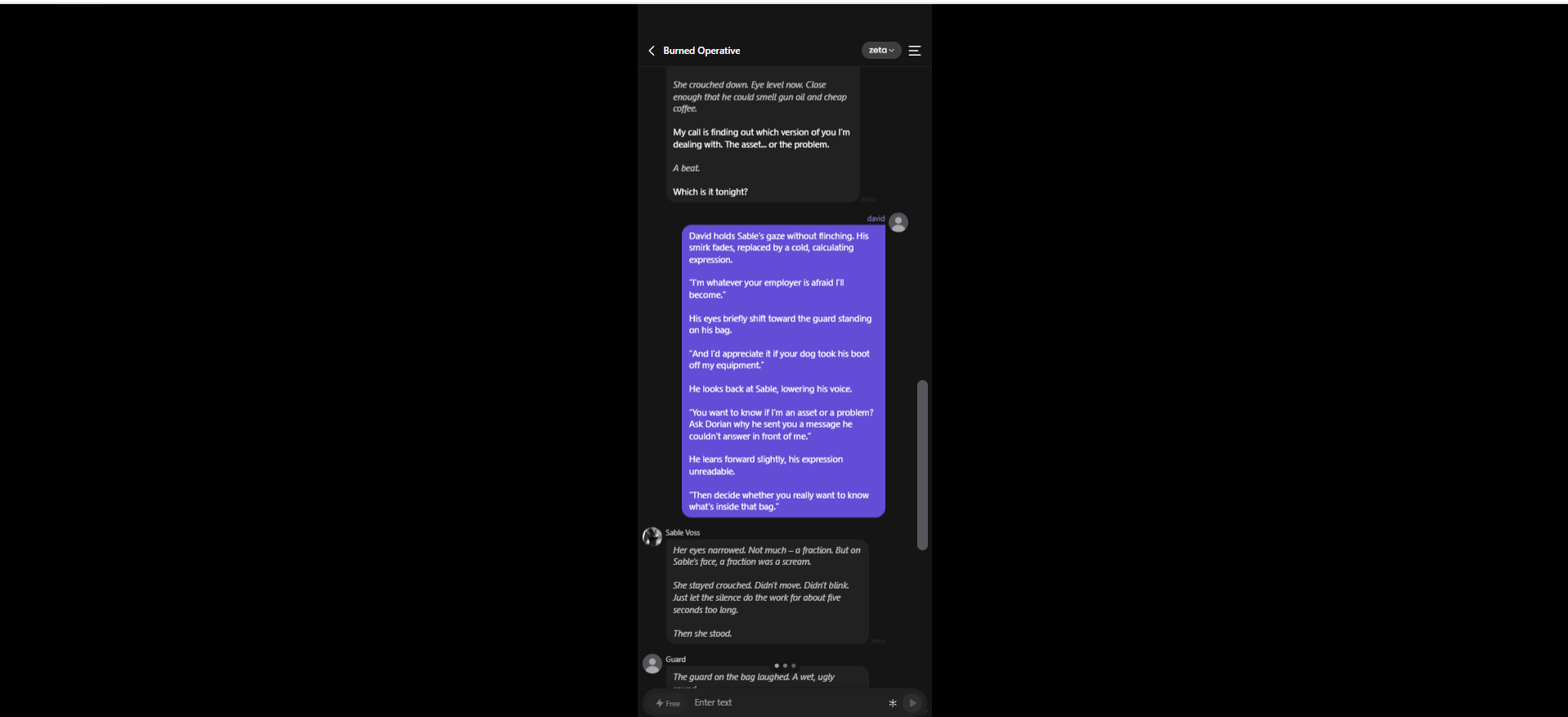 Zeta AI chat screen
