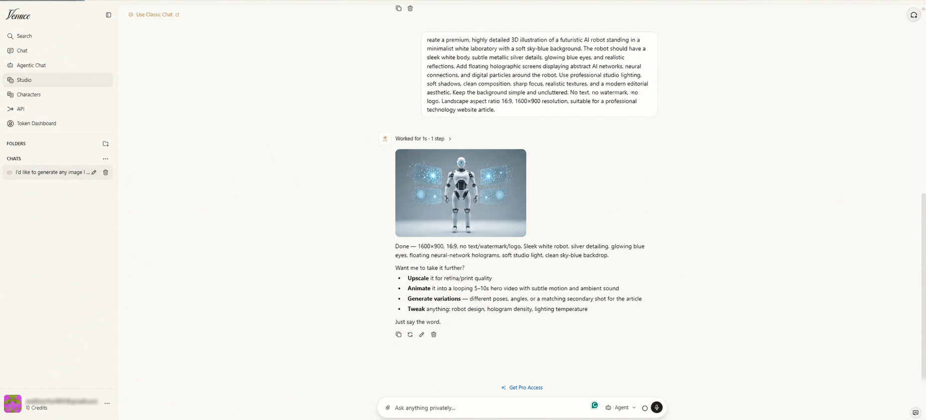 Venuce Studio Robot Workspace