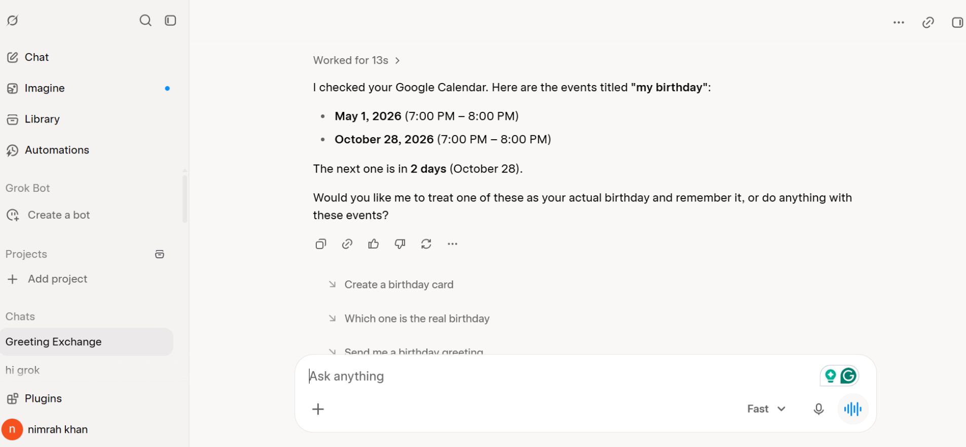 ask questions on grok after adding connectors
