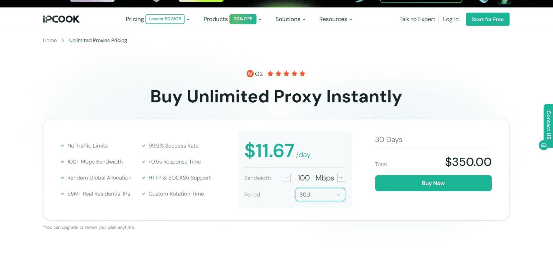 IPcook Unlimited Proxies Pricing