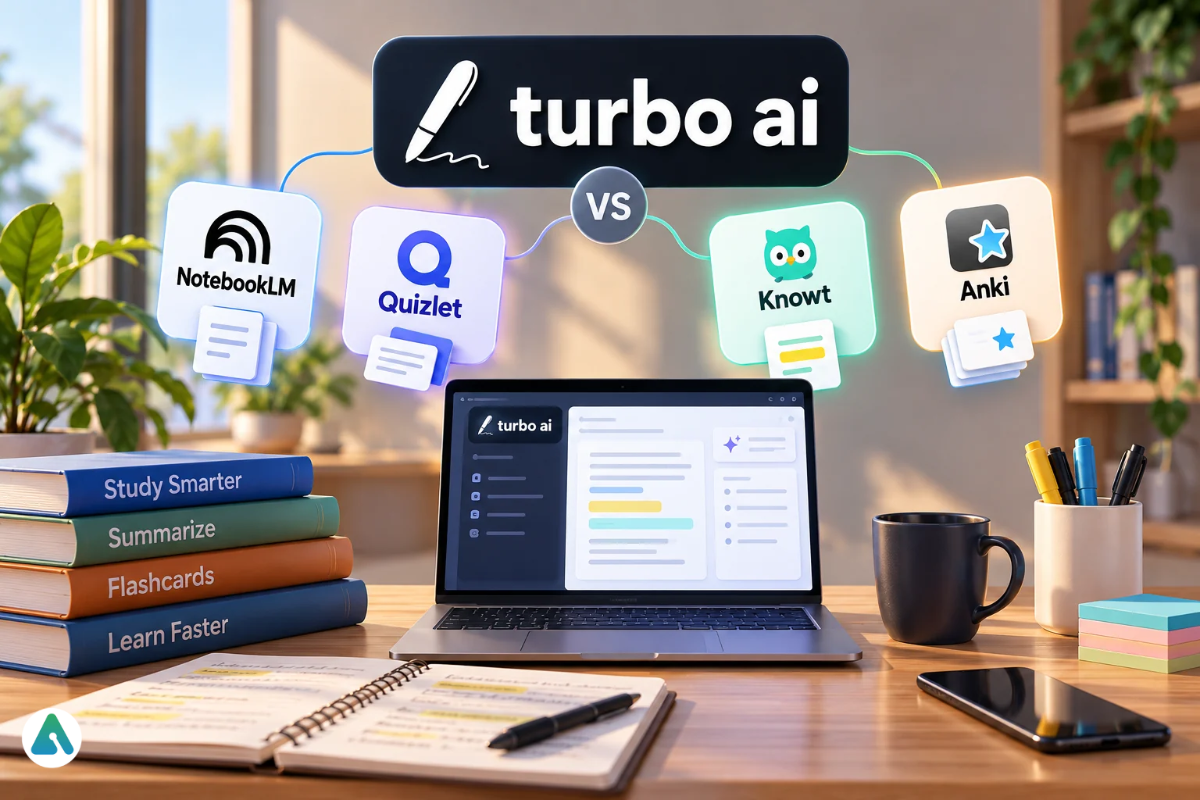 Turbo AI vs NotebookLM, Quizlet, Knowt and Anki